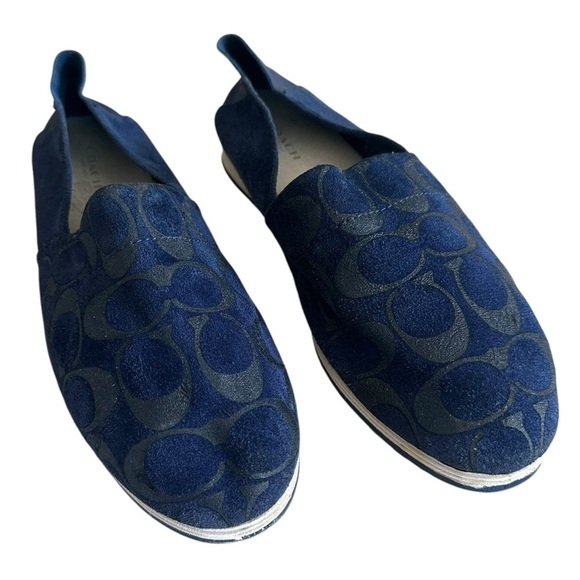 COACH MARVIS BLUE LOGO FLATS SUEDE SHOES SIZE 7.5 - Picture 1 of 10